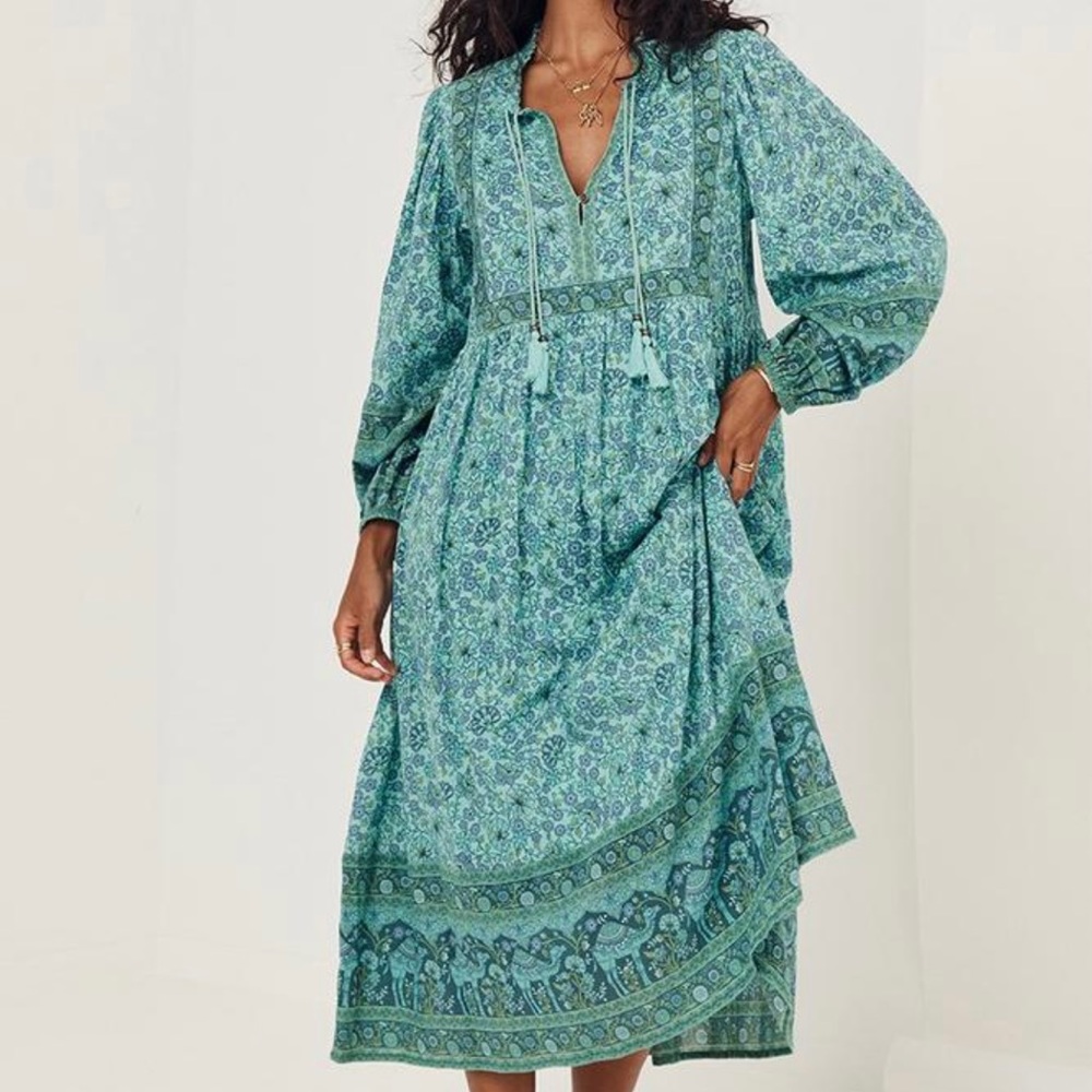 Spell & The Gypsy Sundown Boho Dress, L, Turquoise